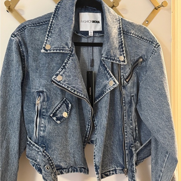 Women’s Denim Jean Moto Biker Jacket With Silver Hardware Details | NWT - Picture 3 of 13